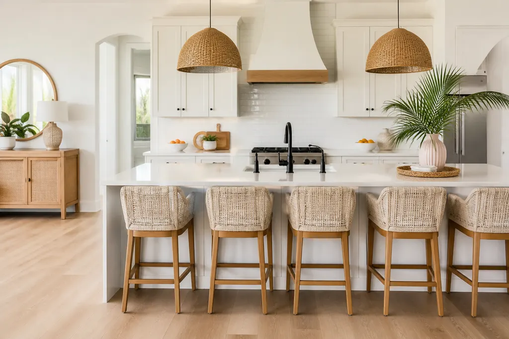 Spotless new construction kitchen with a large island in a modern farmhouse style home in Parrish, FL